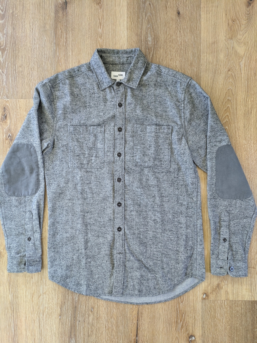 Frank & Oak Men’s Gray Button Down Shirt S Elbow Patch Long Sleeve Rare